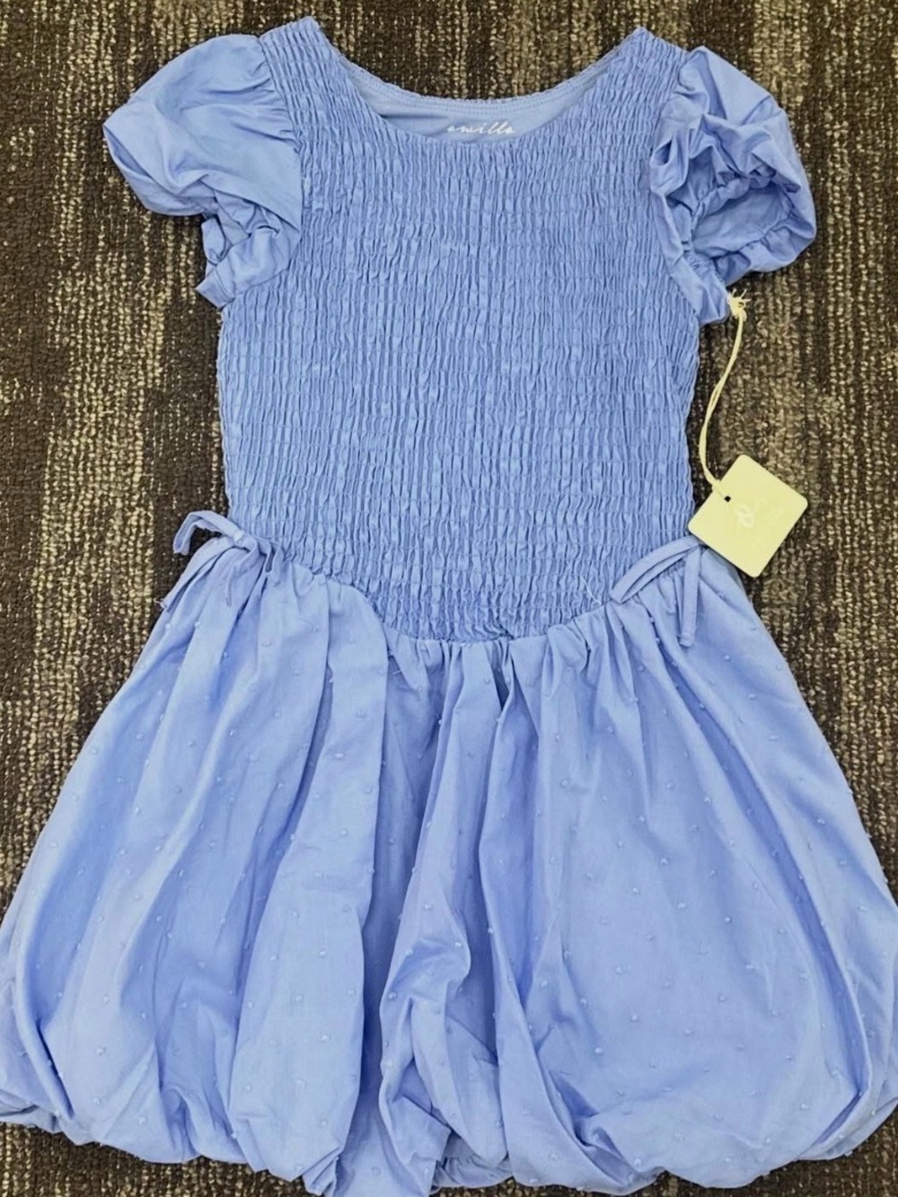 New XL 14 Girls Dress. Smocked  bodice, Dotted Swiss skirt Periwinkle Blue.